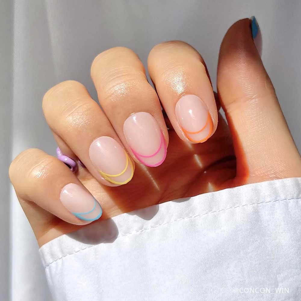 Neon Lights Press-On Nails \| Short Oval \| Multicolor French