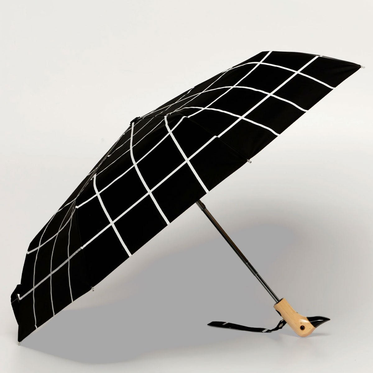 Stylish Black Grid Compact Eco-friendly Duck Umbrella
