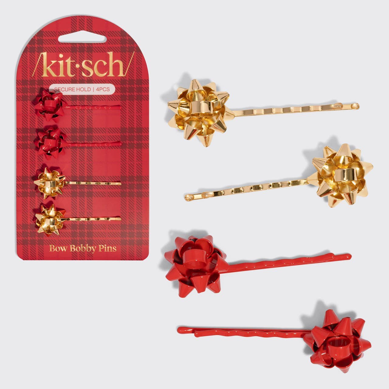 Metal Rhinestone Assorted Bobby Pins 4pc Set - Gold