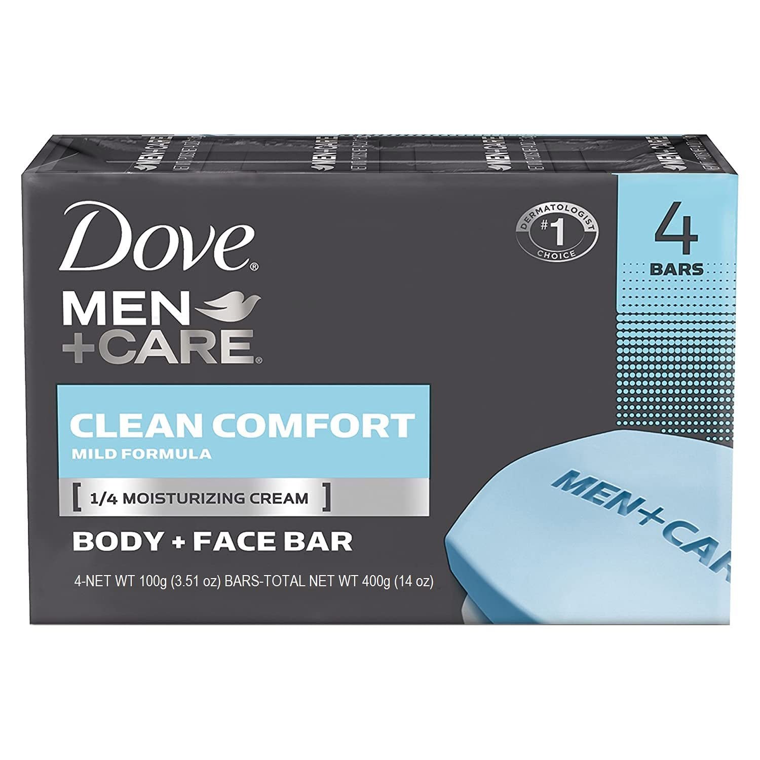 Dove Men+Care Body + Face Bar Soap, Clean Comfort Mild Formula, 3.51 oz, 4 Bars
