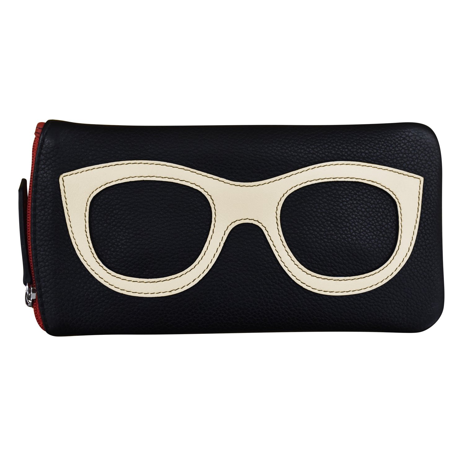6462 Leather Eyeglass Case - Black/Bone/Red