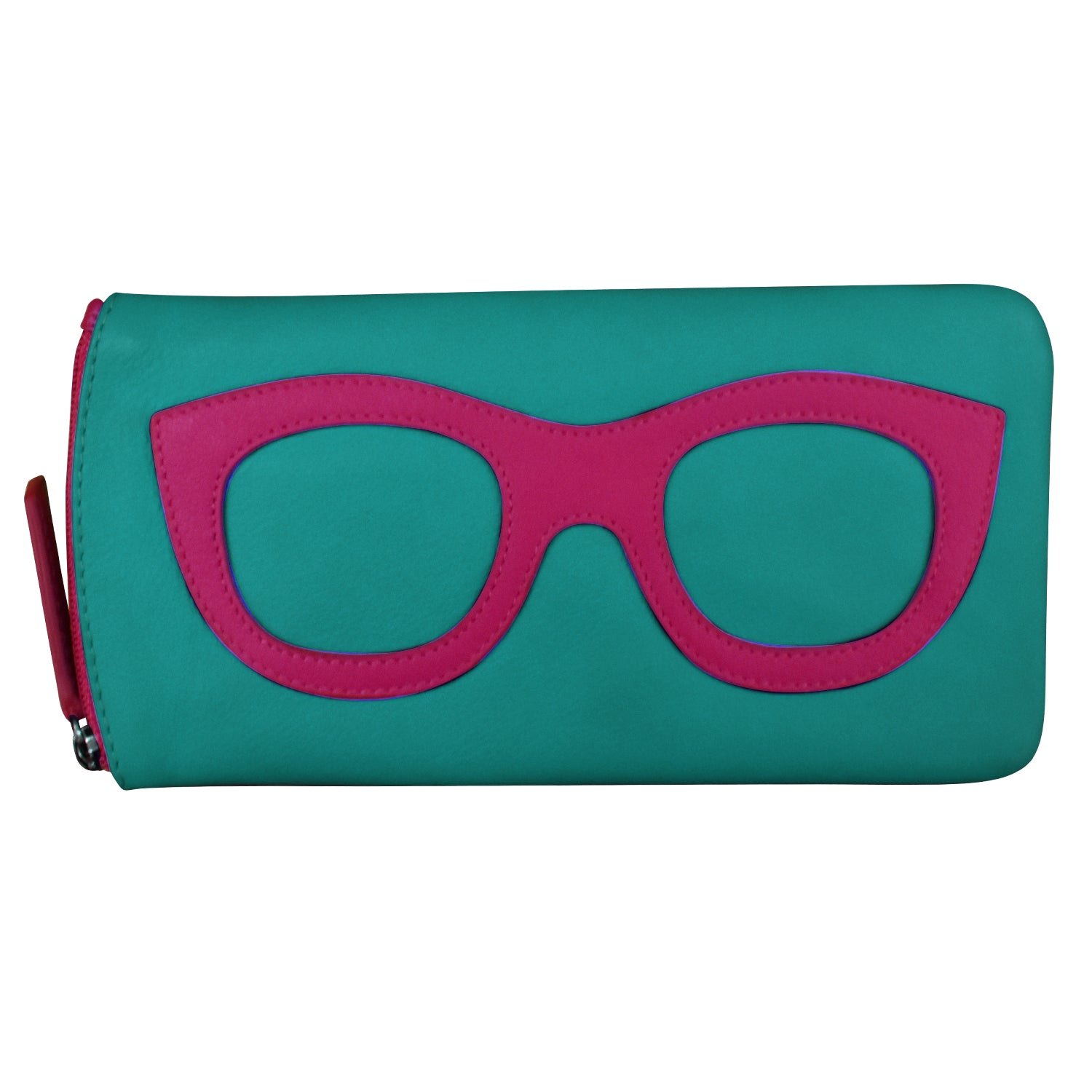 6462 Leather Eyeglass Case - Aqua/ Indian Pink