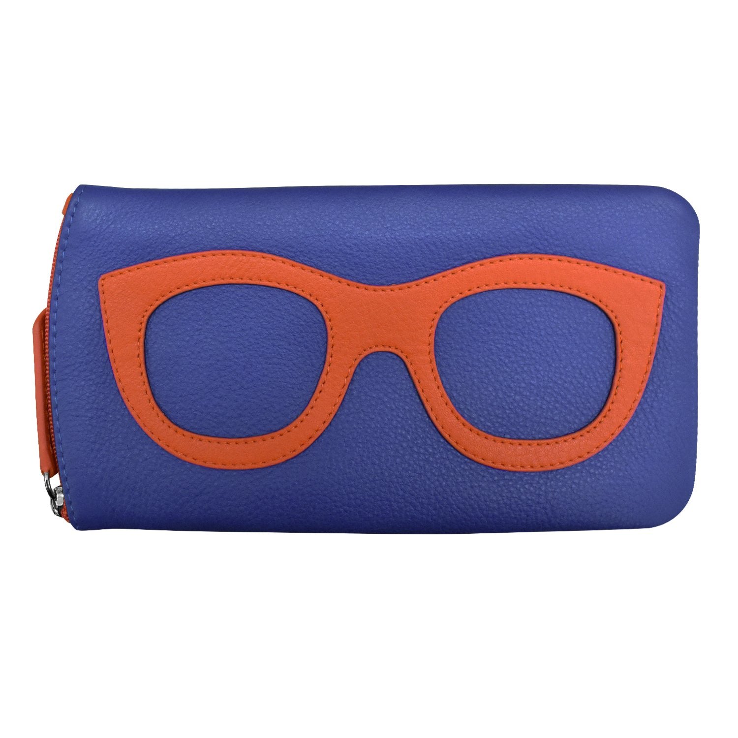 6462 Leather Eyeglass Case - Cobalt/Orange