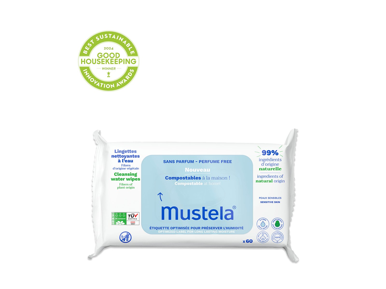 Mustela Compost Clnsg Water Wipes FF 60