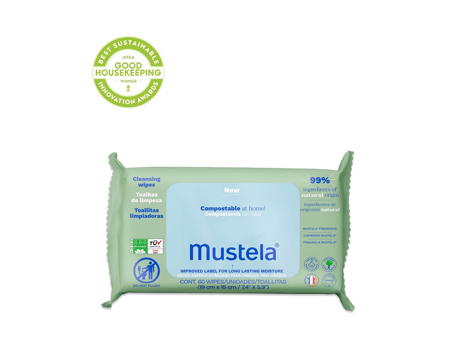 Mustela Compostable Clnsg Water Wipes 60